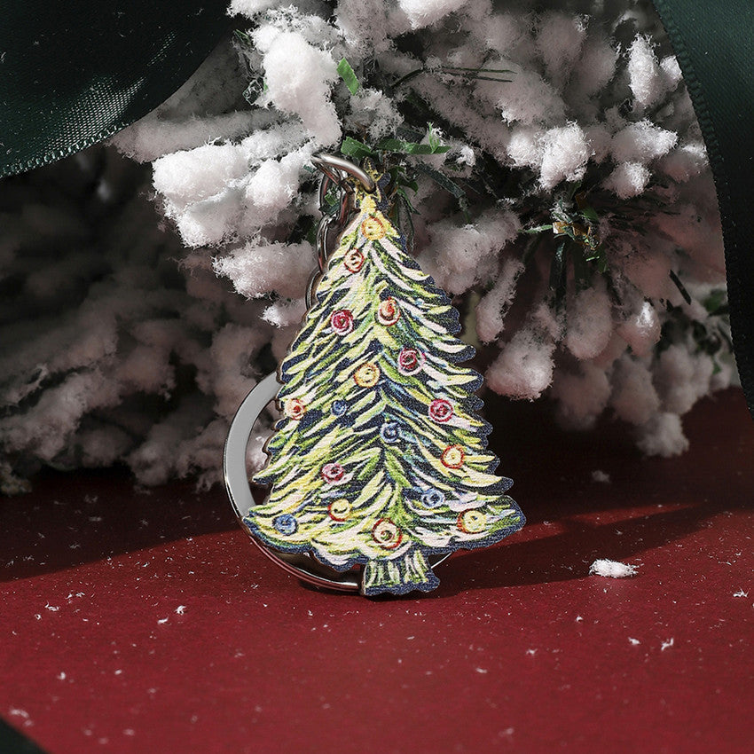 Wholesale Christmas Decoration Wooden Sign Pendant Santa Claus Christmas Tree Snowman Keychain